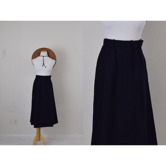 Vintage 90s Wool‎ Jaeger Navy A-line Skirt size 10 | 25 waist - Picture 1 of 10